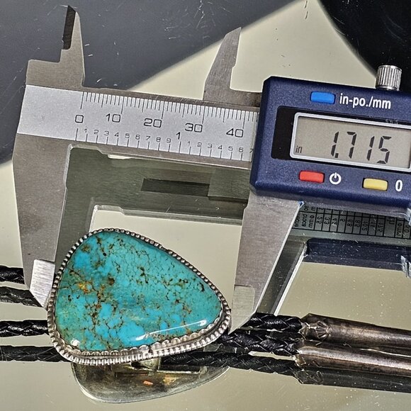 Navajo Turquoise On Silver BOLO Tie Hallmarked K E E with Sterling 925 Tips KEE - Picture 9 of 16